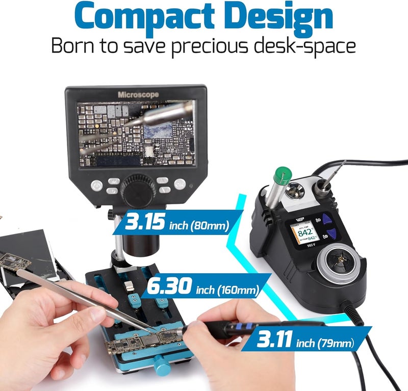 WeP 982-V Micro Soldering kit with 5 C210 Soldering Iron Tips, Temperature Control, Sleep Mode, Auto Shutdown and LCD Display - Image 3